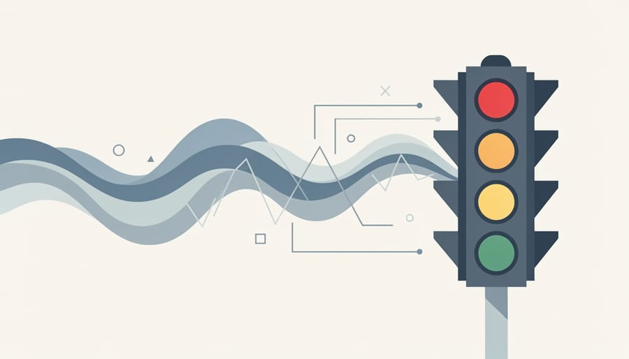 Traffic light showing red signal against overcast sky